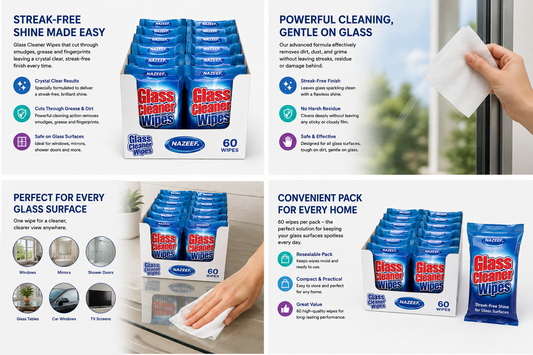 NAZEEF GLASS CLEANER WIPES 60 WIPES 10pcs
