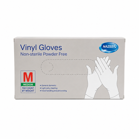 NAZEEF VINYL GLOVES NON STERILE POWDER FREE SIZE M 100pcs