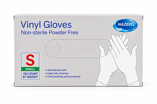 NAZEEF VINYL GLOVES NON STERILE POWDER FREE SIZE S 100pcs