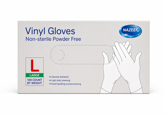 NAZEEF VINYL GLOVES NON STERILE POWDER FREE SIZE L 100pcs