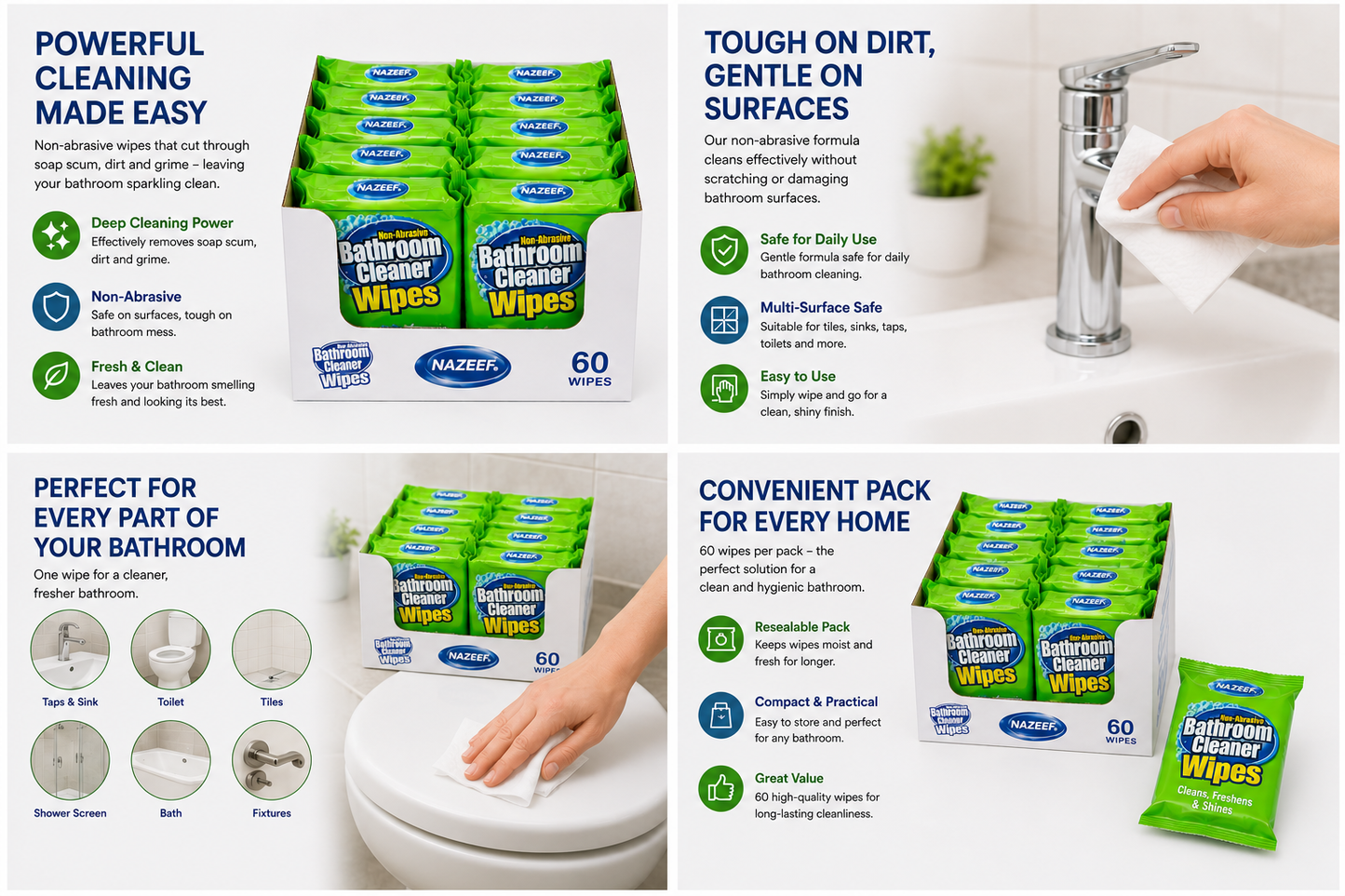 NAZEEF BATHROOM CLEANER WIPES 60 WIPES 10pcs